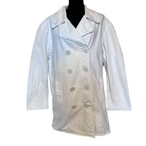 NWOT Lauren Ralph Lauren Nautical White Denim Double Breasted Pea Coat Size 14‎